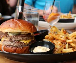 Double patty burger with fries