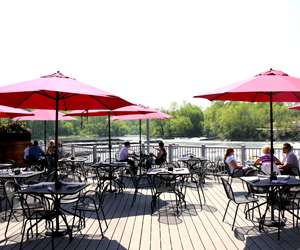 Patio dining with umbrellas