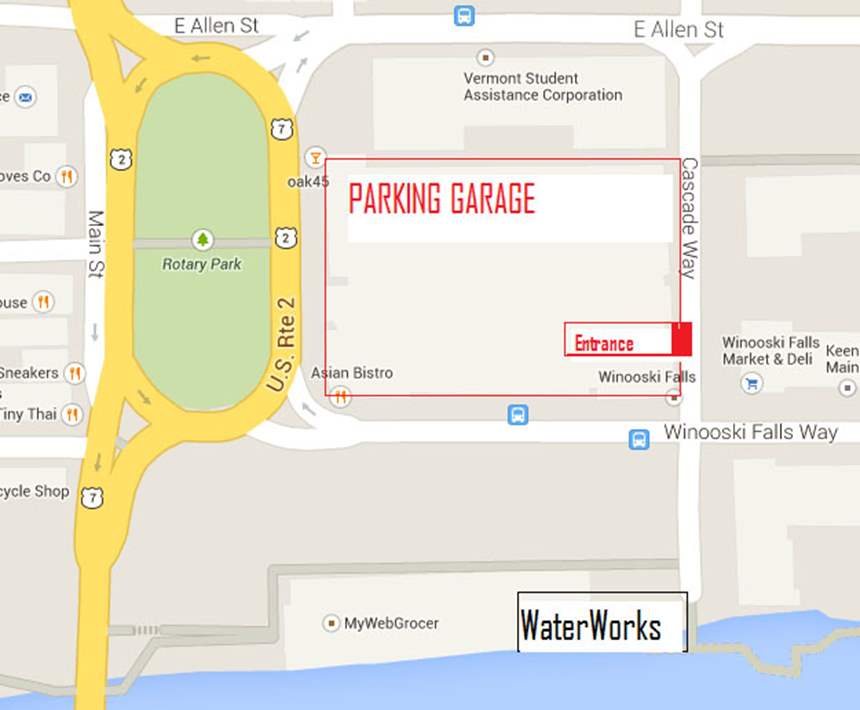 Parking Garage location and entrance on Cascade Way