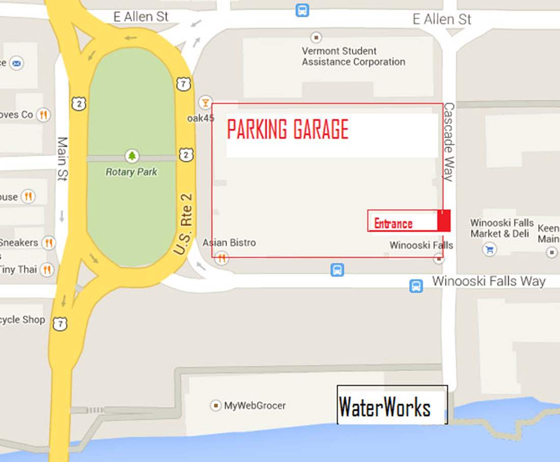 Parking Garage location and entrance on Cascade Way