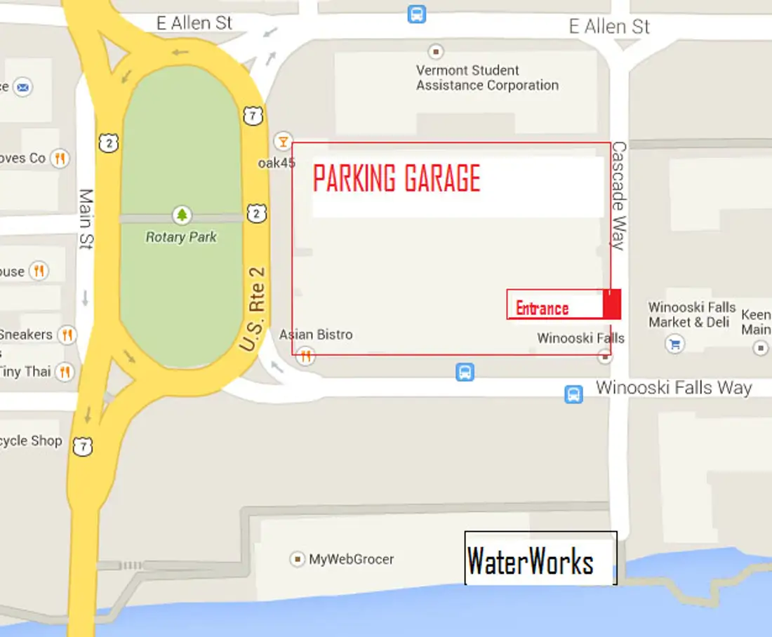 Parking Garage location and entrance on Cascade Way